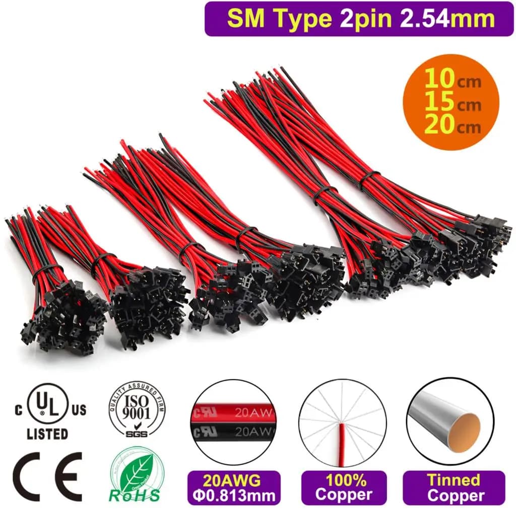 Cavo connettore SM 2.54mm 20AWG per JST 2.54 Adattatore a 2 pin Micro batteria a 2 pin Passo maschio femmina Collegare il caricatore di estensione della spina
