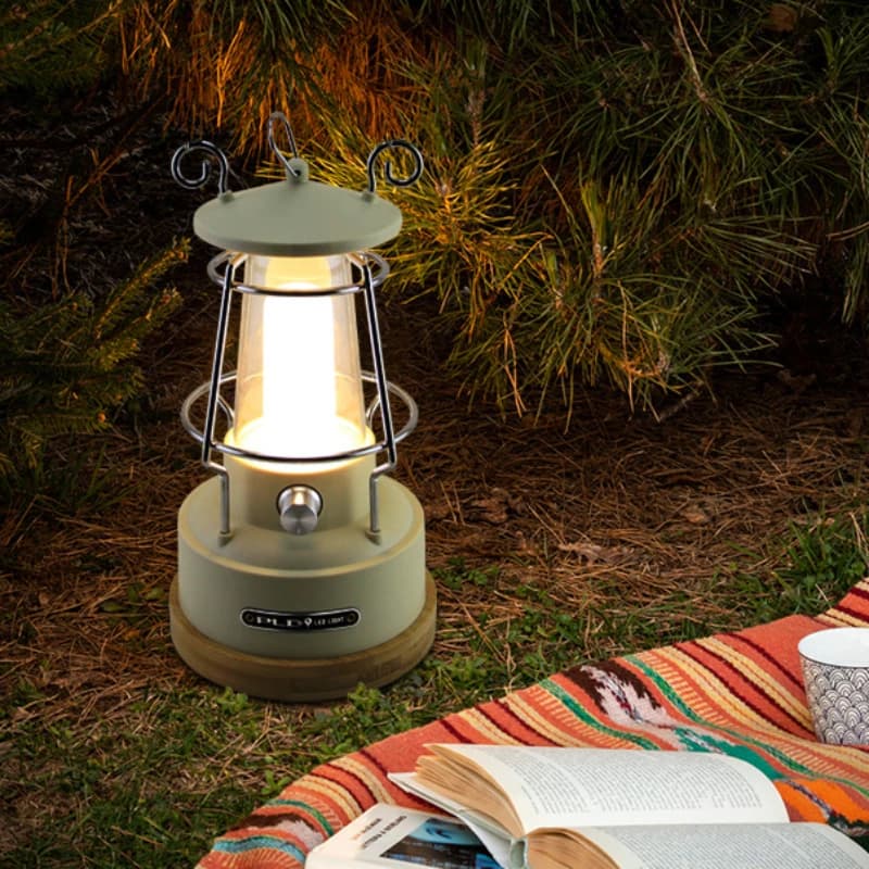 Lampada da Campeggio Stile Retrò con Dimmerazione Continua, Luce Ricaricabile per Tenda da Campeggio a Doppio Uso