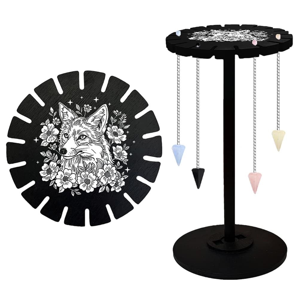 Fox Pendulum Holder Display Shelf Flower Display Stand Wooden Pendulum Wheel Display Stand Stuff Black Pendulum Holder