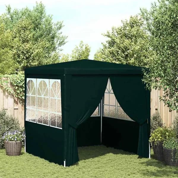Tenda a baldacchino verde impermeabile 2,5x2,5 m con pareti laterali, riparo parasole da esterno per matrimoni, campeggio, eventi in patio