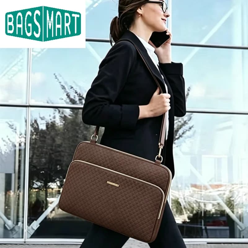 BAGSMART Custodia per laptop da 15,6 pollici compatibile, borsa leggera per laptop da donna con tracolla e maniglia a tasca