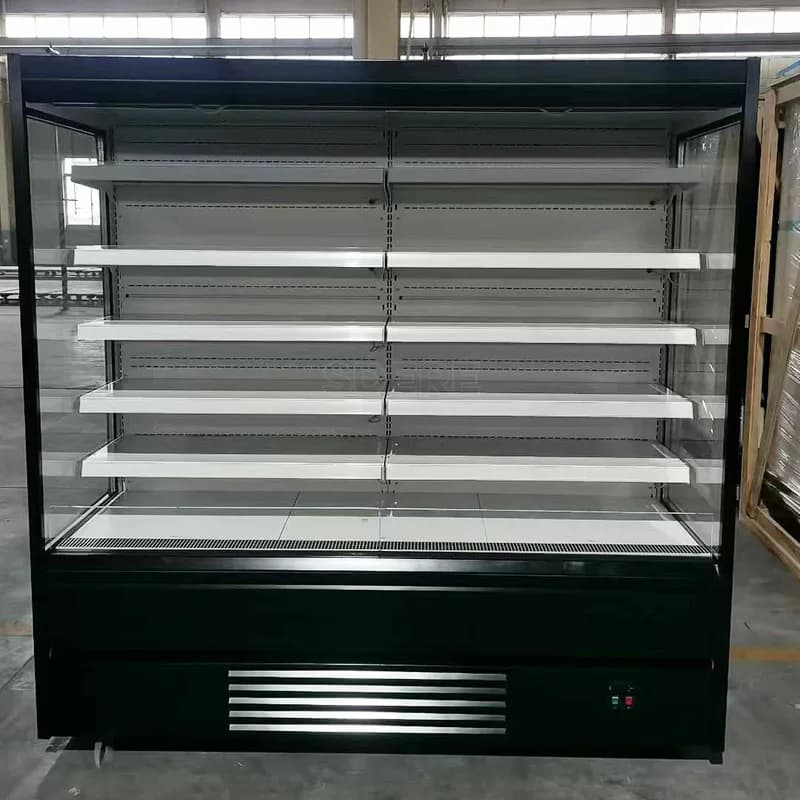 Customized Supermarket Air Curtain Display Refrigerator Vertical Open Chiller for Drinks Fresh Food Energy Saving Commercial