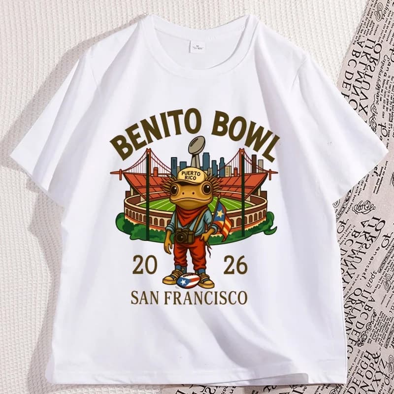 Maglietta Benito Bowl, T-shirt con stampa grafica di rana Coqui di Porto Rico, Magliette casual a maniche corte comode