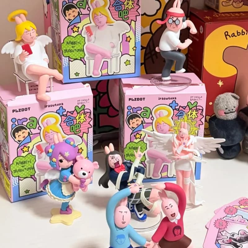 Plzdot Nuovo Originale Irasutoya X My Friend Rabbit Serie Let's Merge Together Blind Box Simpatico Coniglio Rosa Divertente Modellino Giocattolo Regalo per Bambini