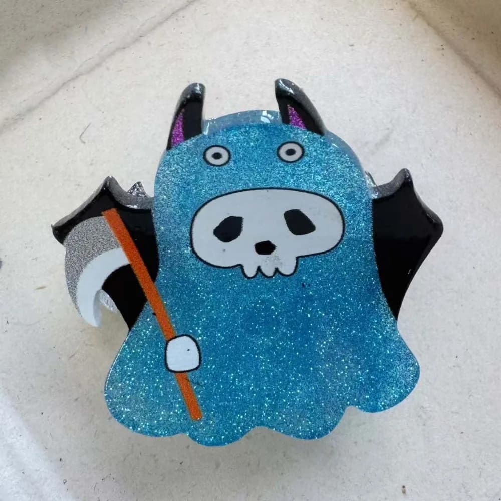 Miniature Halloween Hair Claw Glittery Colorful Pumpkin Hair Claw Cartoon Spooky Ghost Mini Shark Clip Daily Hair Decor