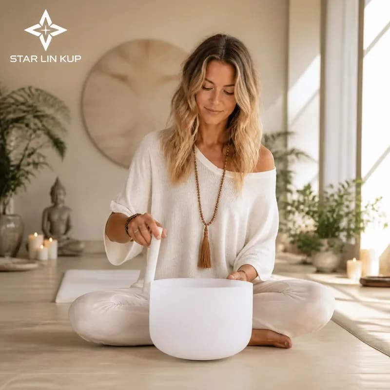 STAR LIN KUP 8 Inch Frosted Quartz Crystal Singing Bowl 432Hz Healing Meditation Chakra Sound Therapy Yoga Mindfulness Gift