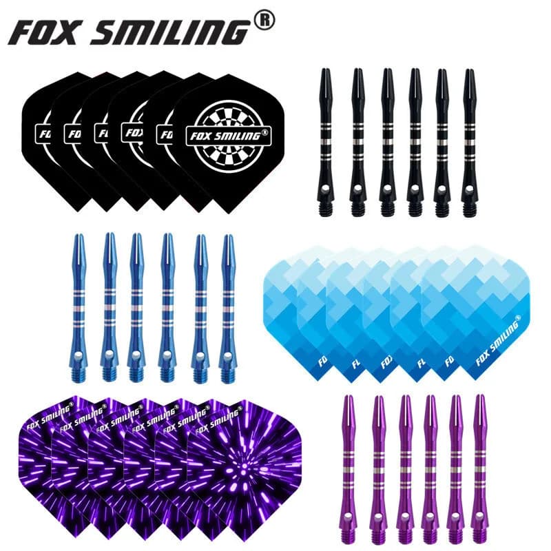 Fox Smiling 41mm Aluminium Dart Shafts And Darts Flights Set Dardos Feather Leaves Dart Accessories Set For Dartboard Games