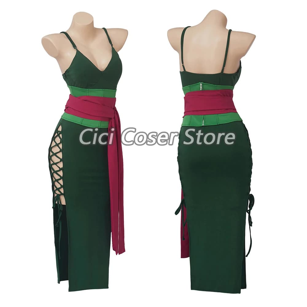 Costume cosplay anime giapponese Roronoa Zoro Abito verde sexy con bretelle per donna Uomo Abiti estivi per feste di carnevale di Halloween