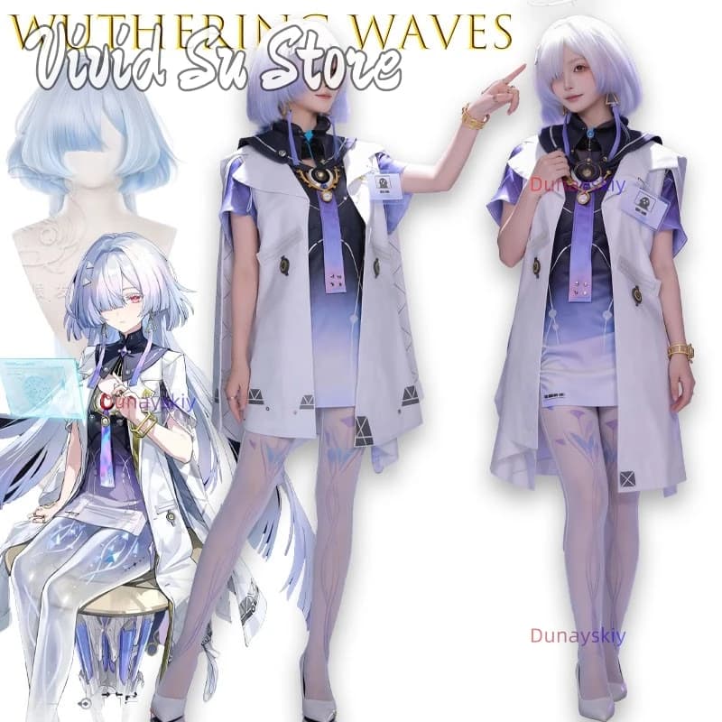 Wuthering Waves Mornye Long Blue Cosplay Wig Smoked Medusa Bob Hair Synthetic Wigs For Women Girls WUWA Lahai-Roi Christmas