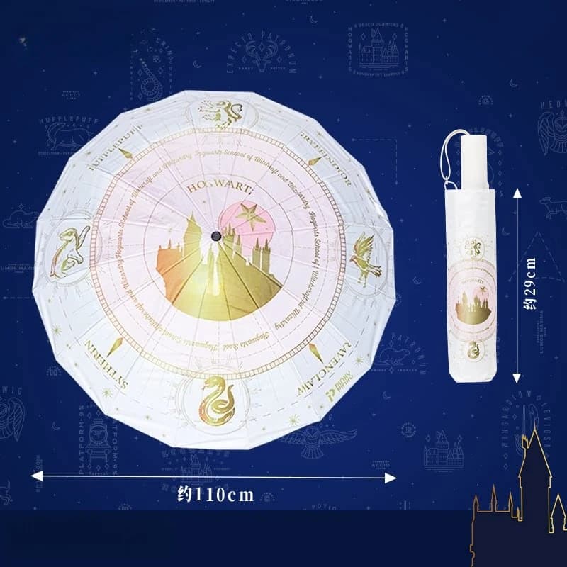 Ombrello Anime Harry Hedwig Hogwarts, Protezione Solare UV, Parasole Pieghevole Automatico a Tre Sezioni per Giorni di Sole e Pioggia