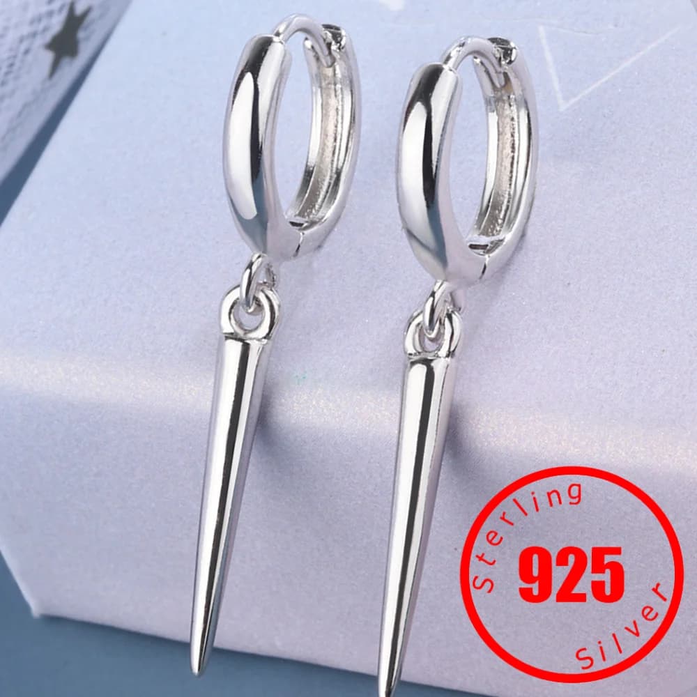 Punk Style Hanging Rivet Cone Pendant Earrings Fashionable Women's Stamp 925 Sterling Silver Accessories Party Jewelry
