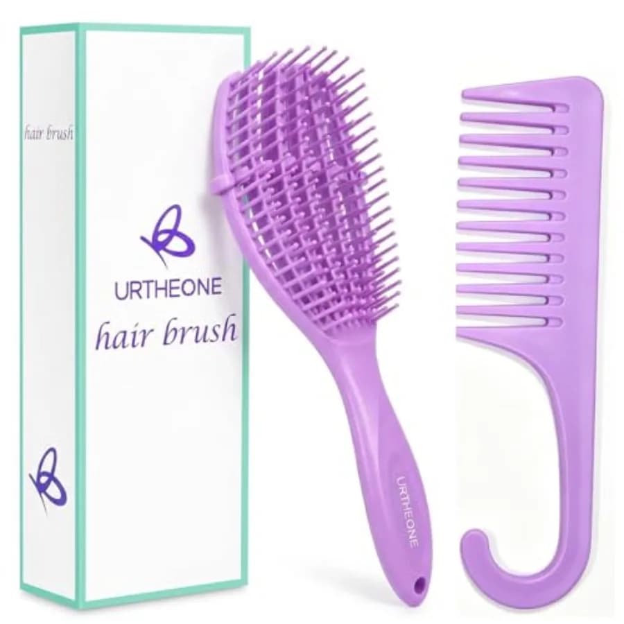URTHEONE Detangling Hair Brush, Hair Detangler Brush and Wide Tooth Comb Set for Black Natural Curly Wet Dry Thick Straight Lon