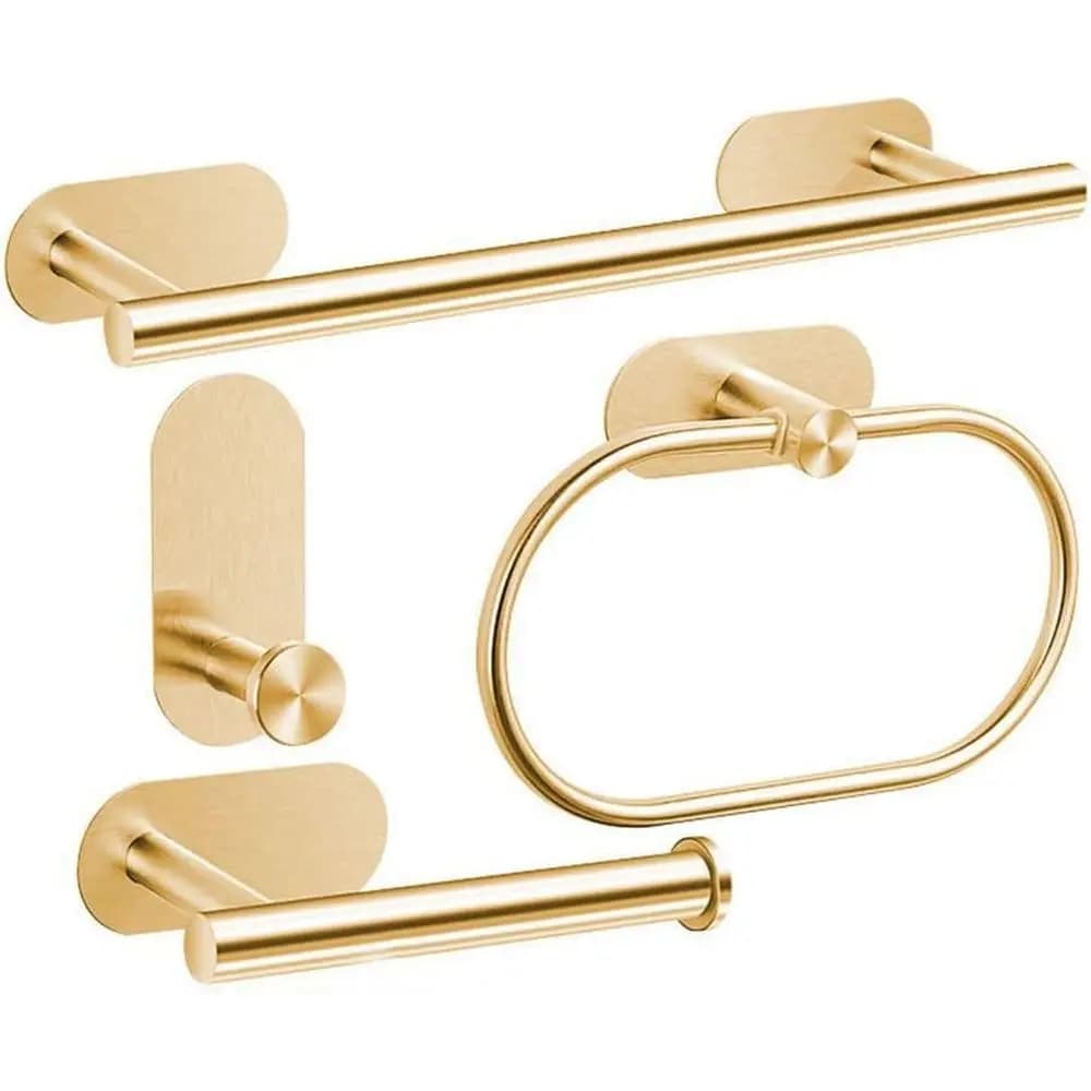 Set di Portasciugamani da Parete in Acciaio Inossidabile, Finitura Nichel Spazzolato e Oro, Opzioni da 7 e 4 Pezzi