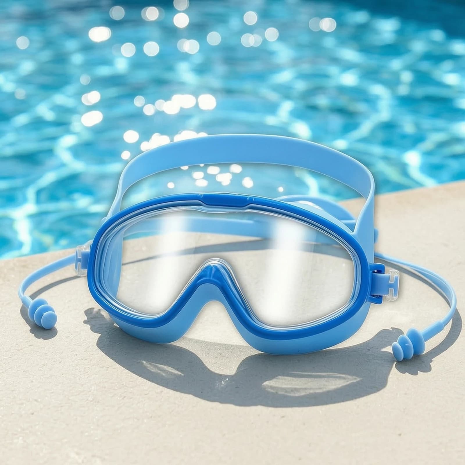 Swim Goggles with Earplugs Anti-Fog Swimming Goggles with Earplugs Swim Glasses Adjustable Eyewear Silicone for Children, Beach