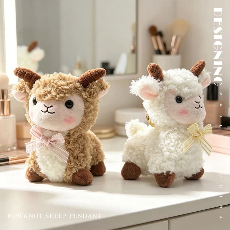 Cute Lamb Sheep Plush Keychain Bow Kawaii Soft Mini Stuffed Toy Fluffy Doll Bag Charm Birthday Gift Party Favor Kids Girls Boys