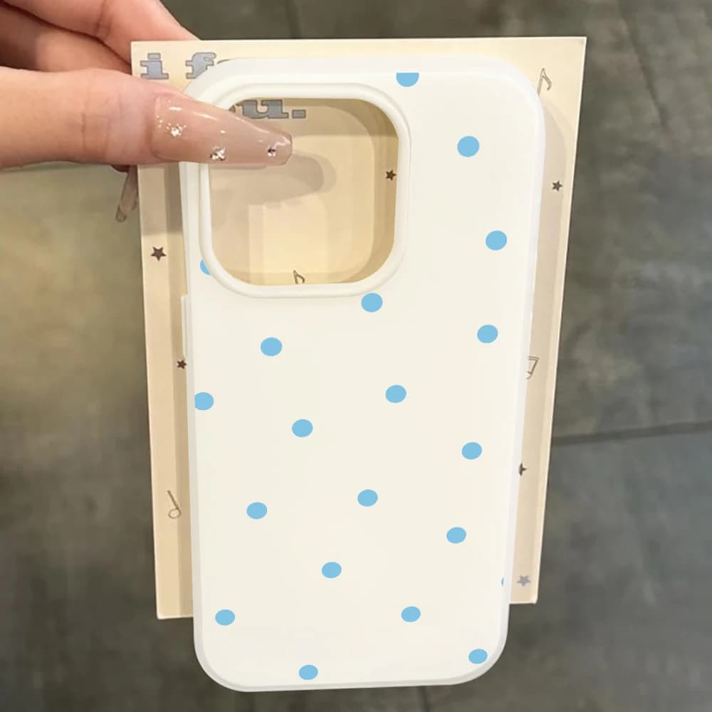 Simple Blue Polka Dots Cover For iPhone 17 15 16 14 Pro Max Case Plus For iPhone 13 11 12 ProMax XS XR 8 Plus Candy Color Cases