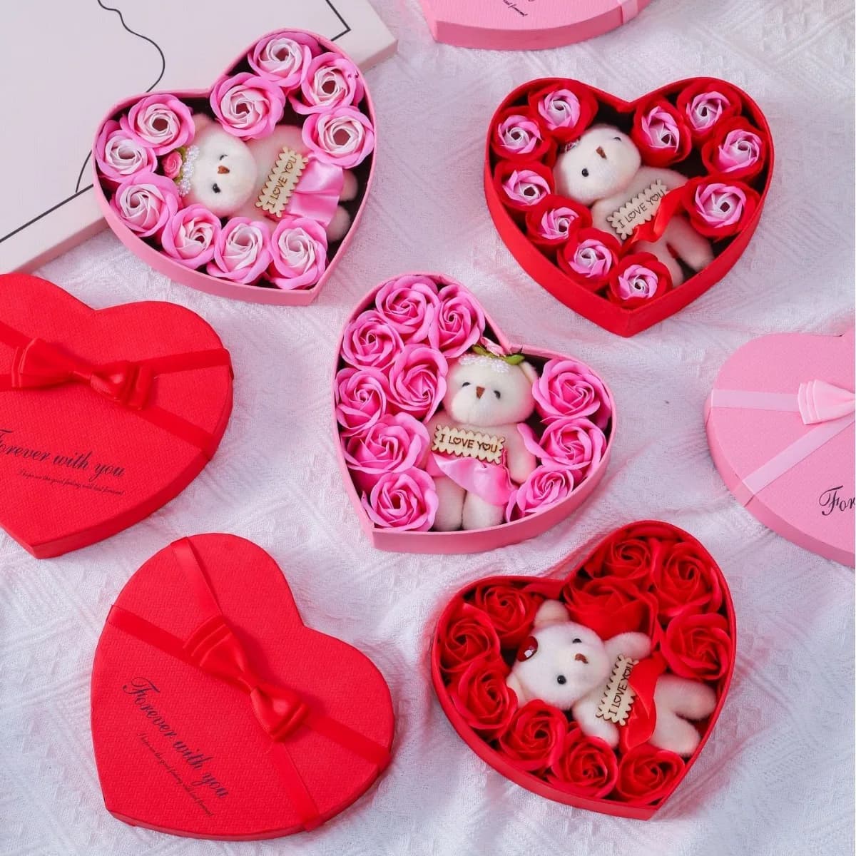 Valentine's Gift for its gift box with bear soap pink flower romantic wedding party birthday gift decorations for parties at home 1 piece