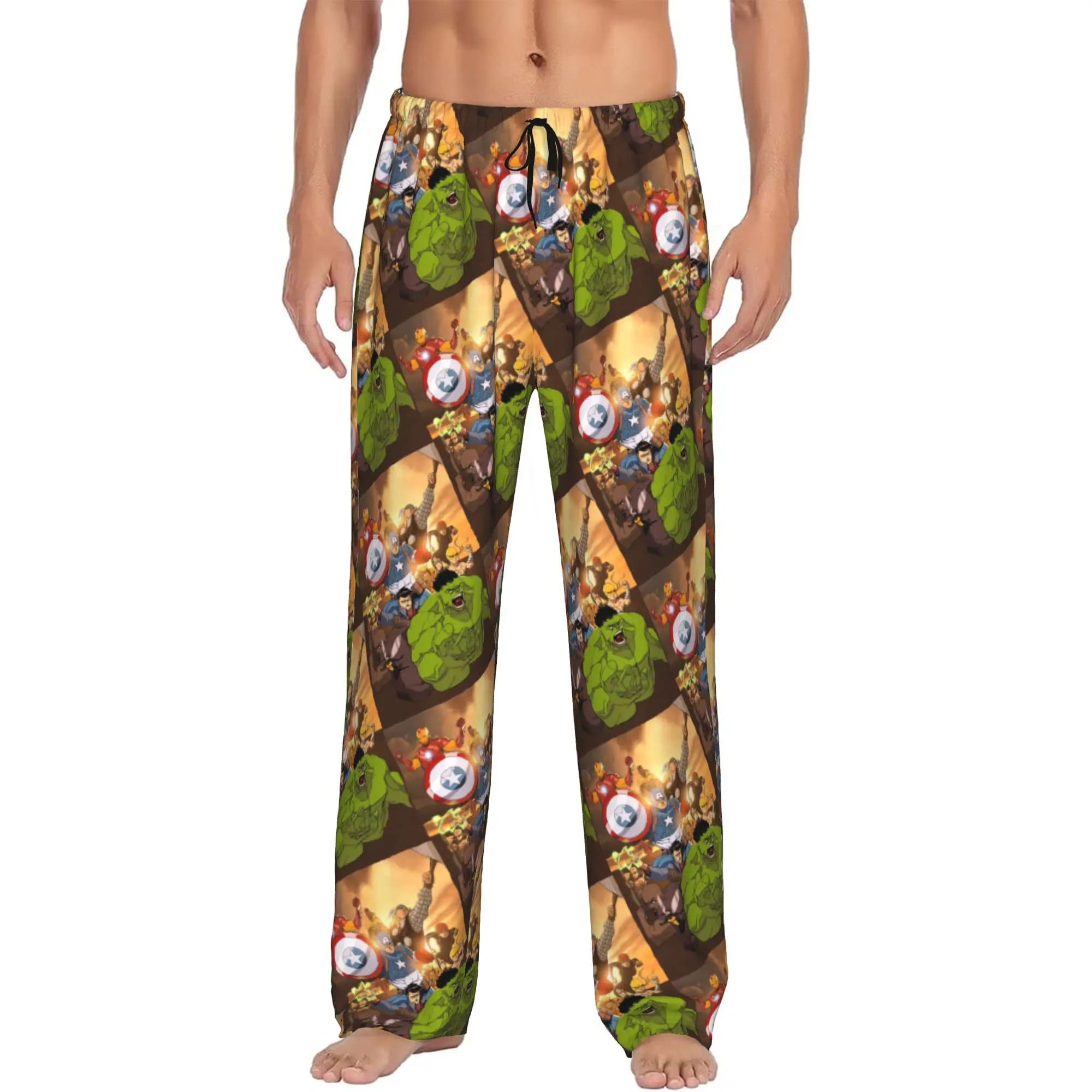 Pantaloni Pigiama Personalizzati con Stampa A-Avengers per Uomo, Abbigliamento da Notte con Tasche
