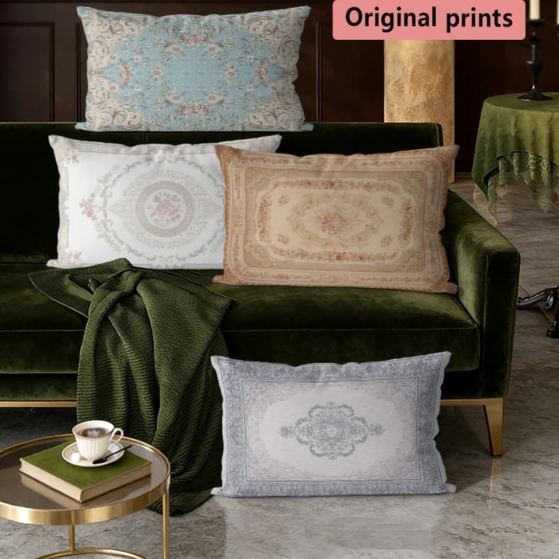 Vintage Floral Rug Pillow Covers Suitable For Sofa Bedroom Car Pillow Cover Cushion Rectangular Back Cushion