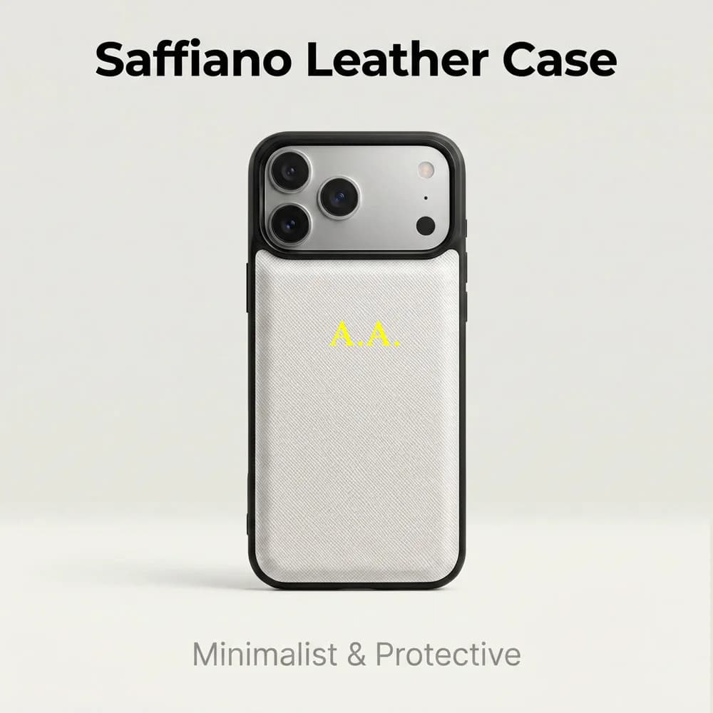 Vintage Saffiano Leather Phone Case Custom Embossed Gold Letter Slim Shockproof Cover for iPhone 13 14 15 16 17 18 Pro Max