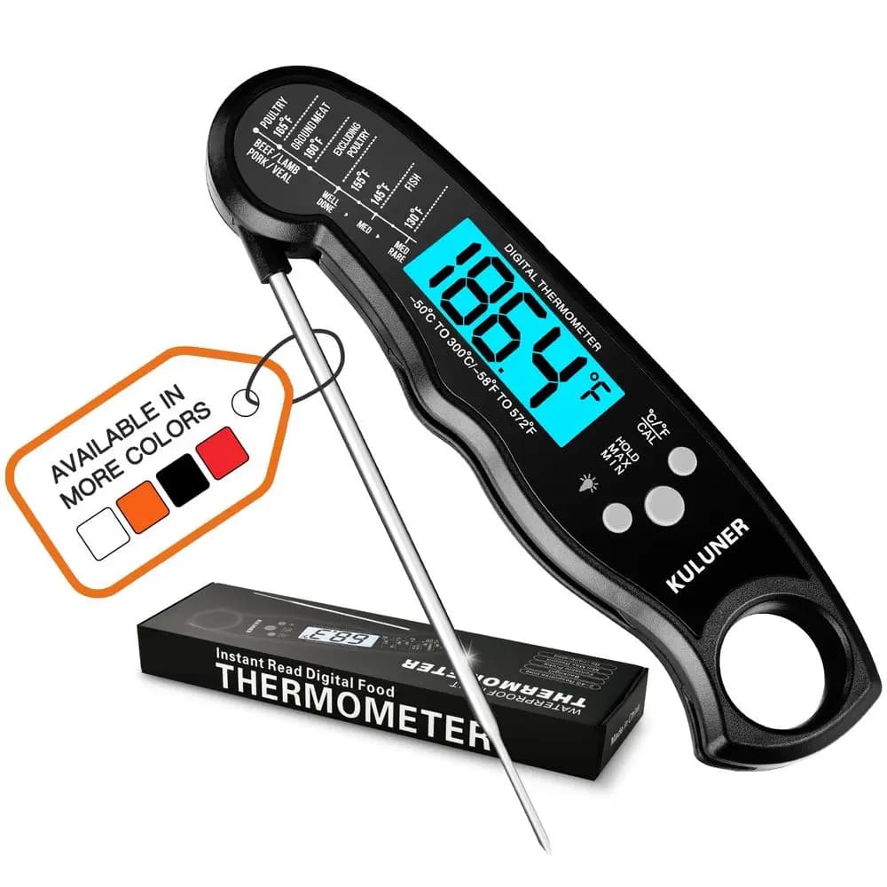 Termometro Digitale Impermeabile per Carne con Sonda da 4,6 Pollici, Display Retroilluminato per Cucinare Cibo, Dolci, BBQ, Grigliate e Liquidi (Nero)