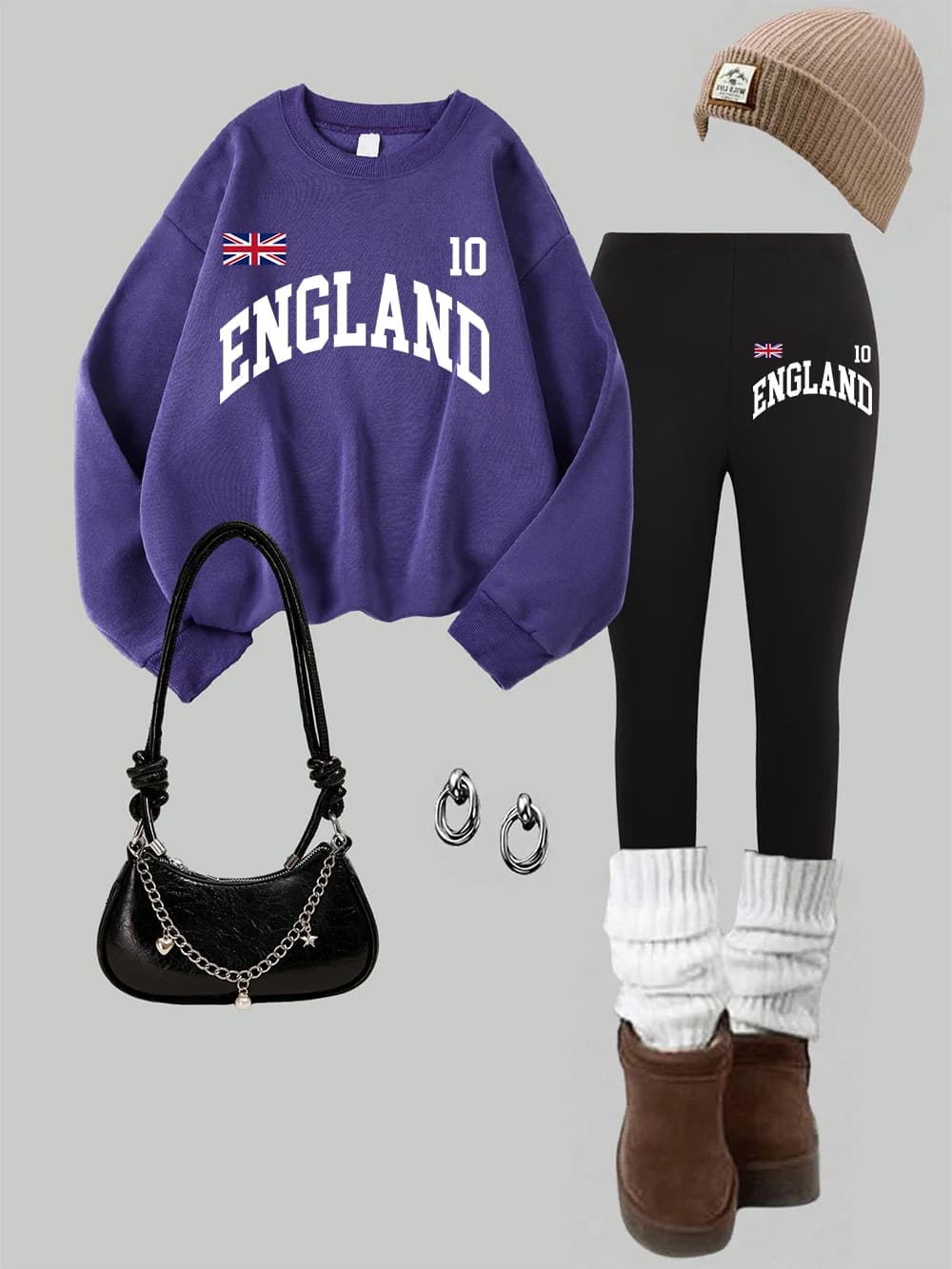 2 Piece Women England Letter Uk Printing Sweatshirt Leggings Set Autumn Warm Fleece Hoodie Pants Street Casual Woman Clothes