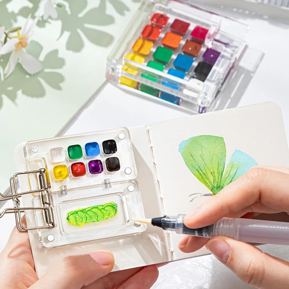 Travel Paint Palette for Painters Artists Students Watercolor Brush Water Colour Paint Palette Travel Kit Acrylic Grid Paint Box