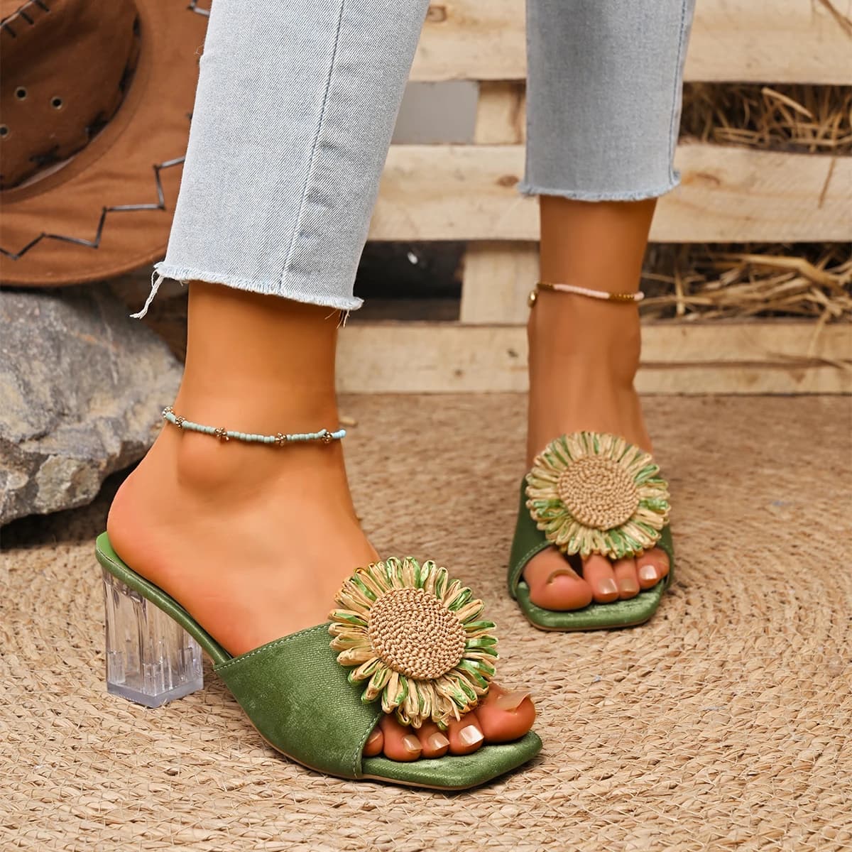 Women Elegant High Heel Sandals Slip on Low Heel 2025 Summer Fashion Shoes for Women Party Comfortable Outdoor Non-slip Sandals