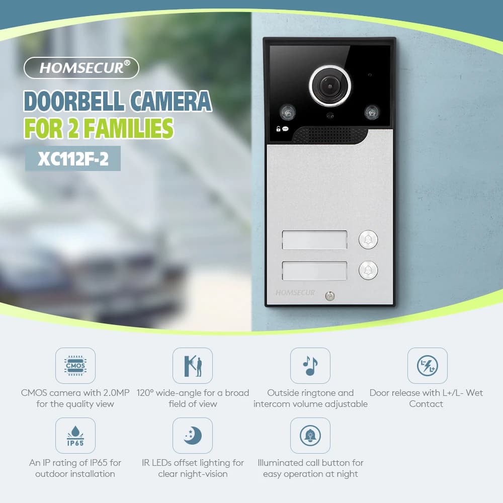 HOMSECUR XC112F-2 Outdoor Doorbell 4 Wire Flush Mount for Video Doorphone Call Intercom 2 Families
