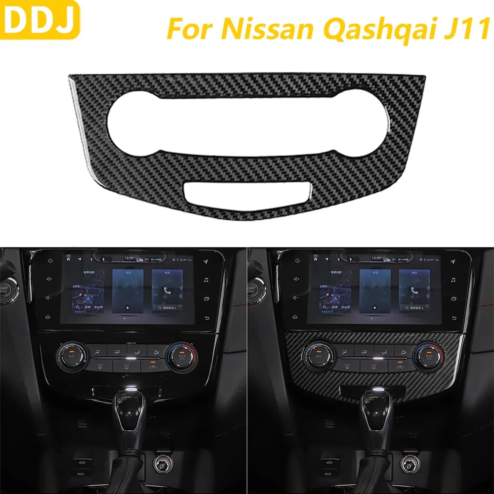 Copertura decorativa in fibra di carbonio morbida per il controllo dell'aria condizionata centrale per Nissan Qashqai J11 2017-2021, accessori interni, adesivo.