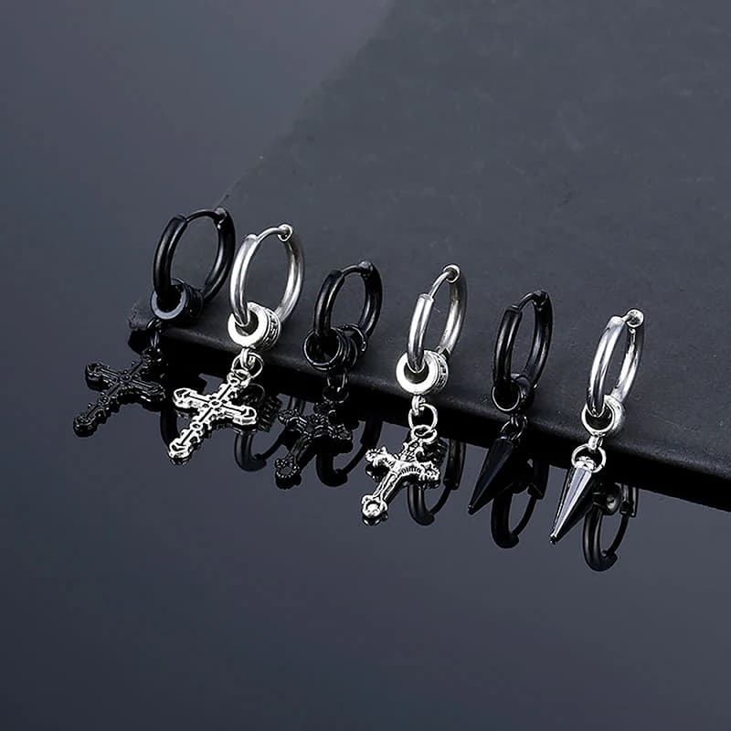 1PC orecchini a freccia croce in acciaio inossidabile per donna uomo Cool Punk Jewelry Piercing Circle Ear Buckle ciondola l'orecchino regali di moda