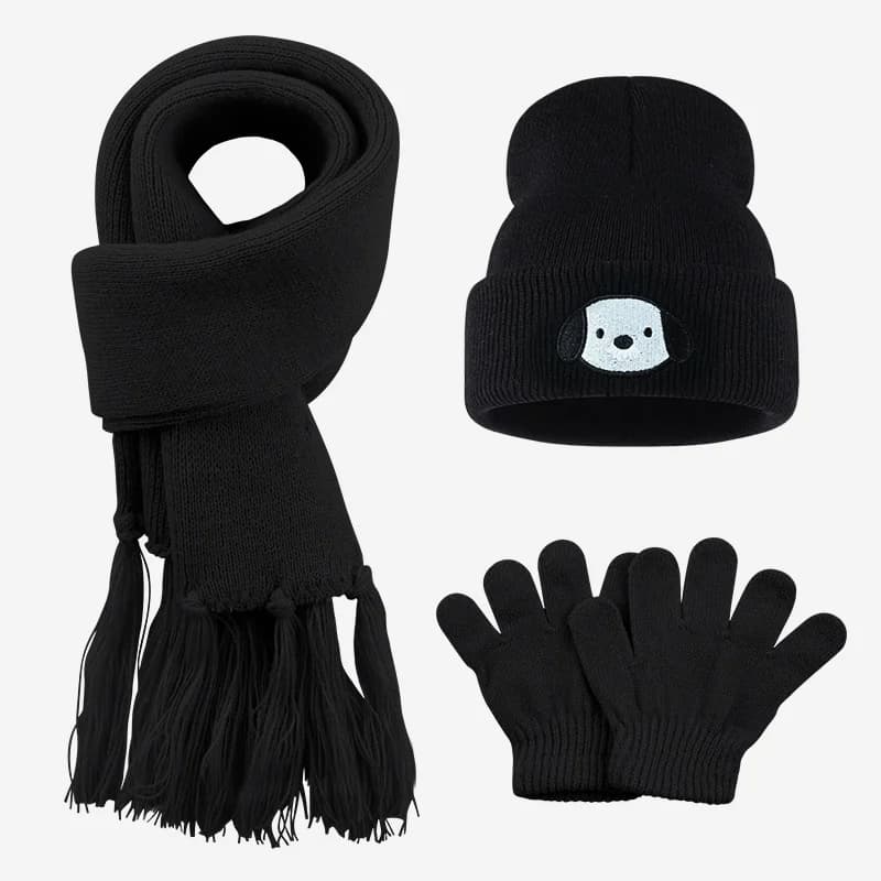 Gentle Adorable 3PC Toddler 1‑3Y Beanie Scarf Gloves Set Lovely Puppy Embroidery Soft Comfortable For Pet‑themed Playdate Casual
