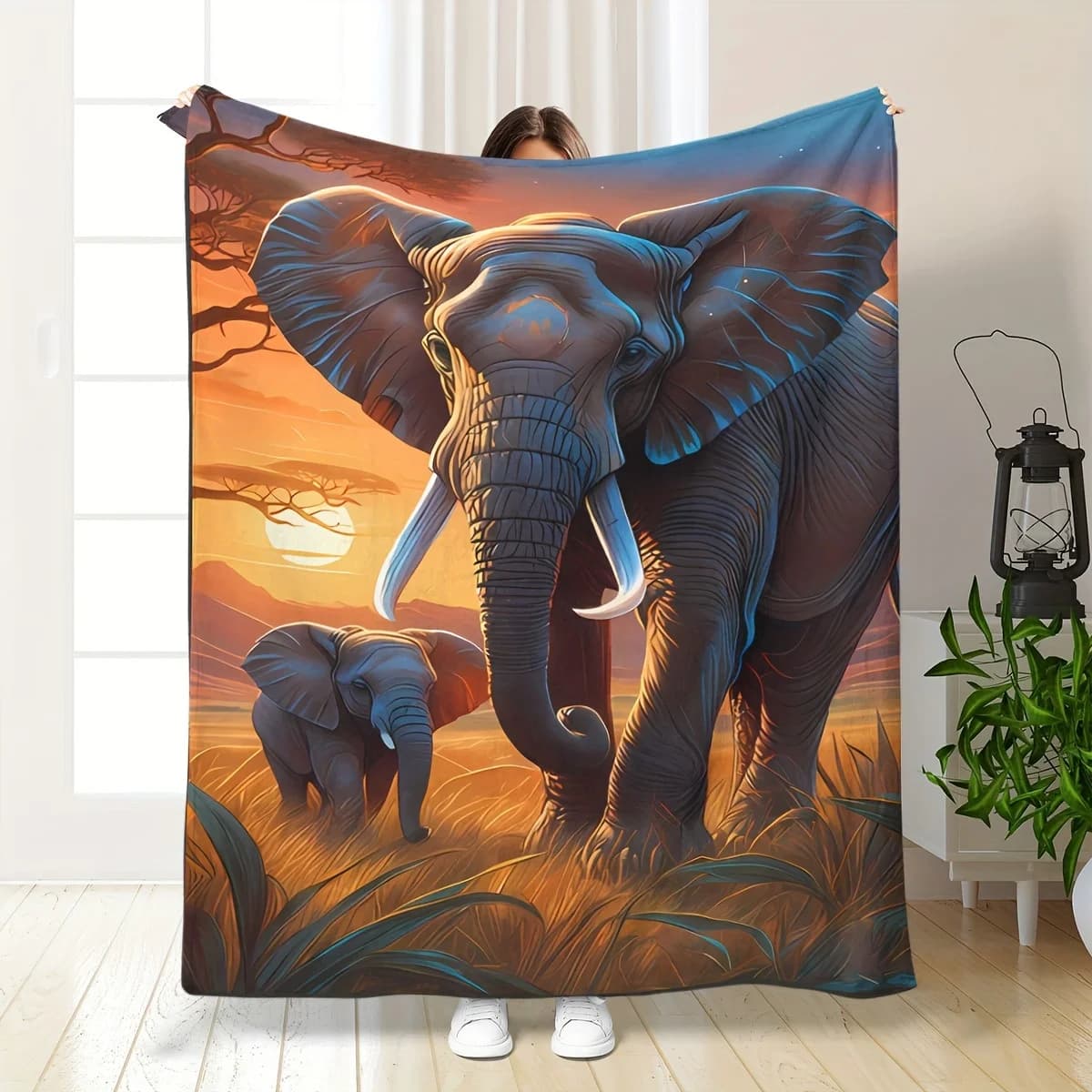 Coperta regalo con elefante, morbida e confortevole, tecnologia di stampa termica. Adatto per tutte le stagioni, per viaggi, campeggio, picnic