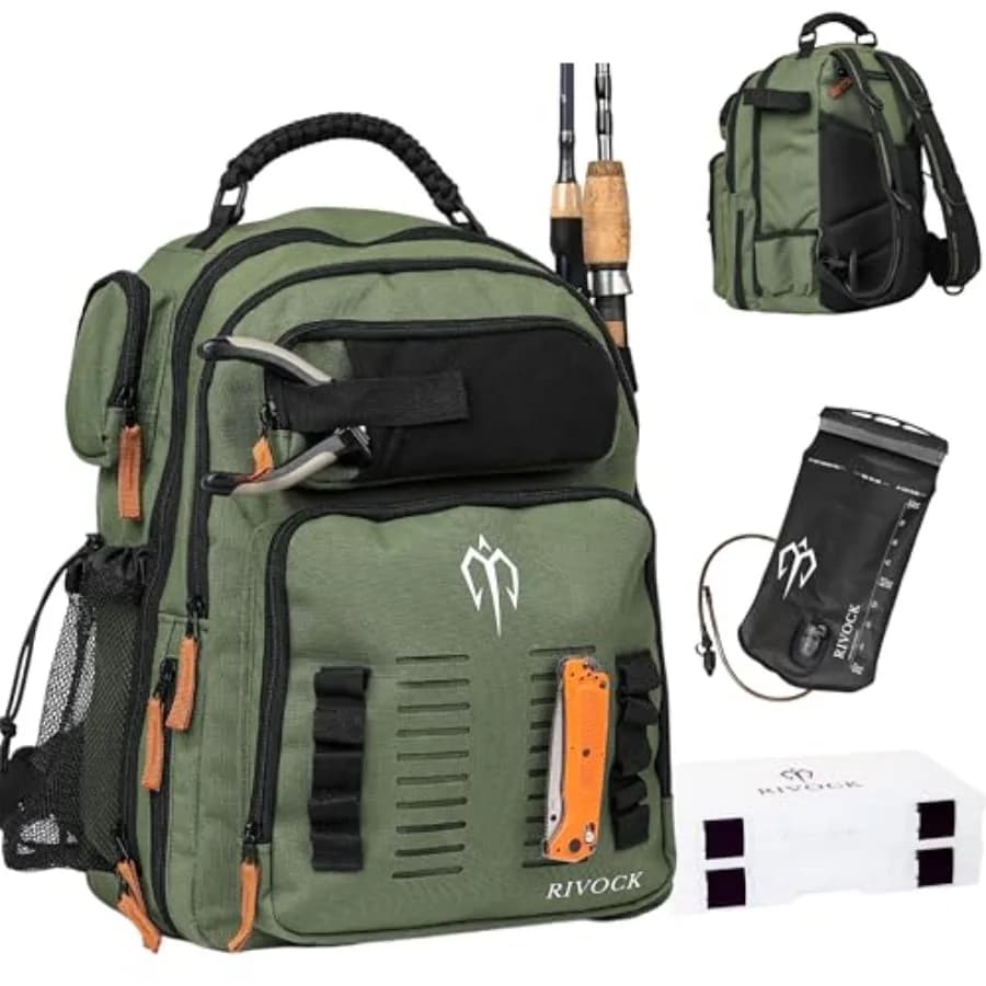Outdoor adventure fishing gear backpack: 2 boxes for equipment Isolated thermal pocket for bladder hydration 35L Ca