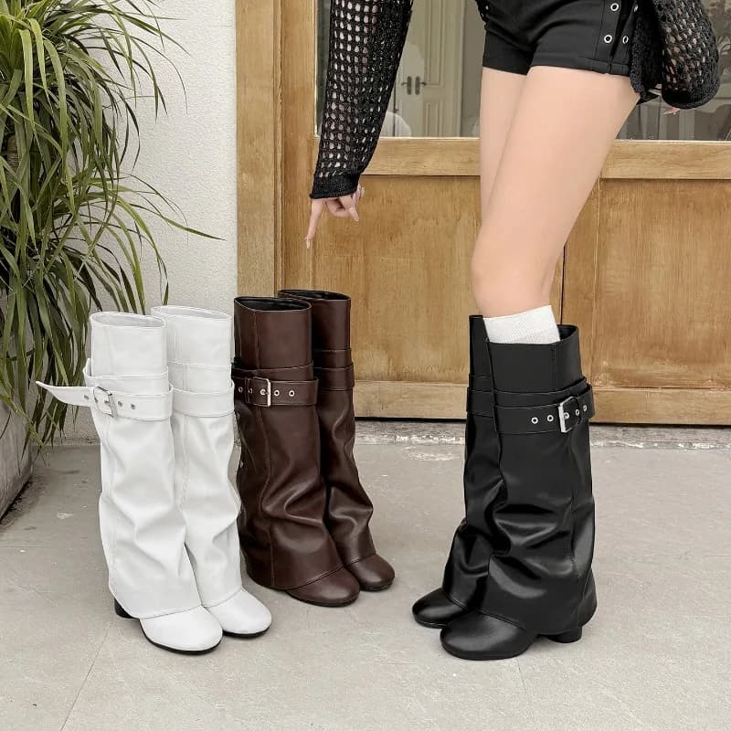 Women's Shoes Luxury Detachable Knight Boots 2026 New Comfortable High Boots for Women Vintage Belt Buckle Boots Sapato Feminino