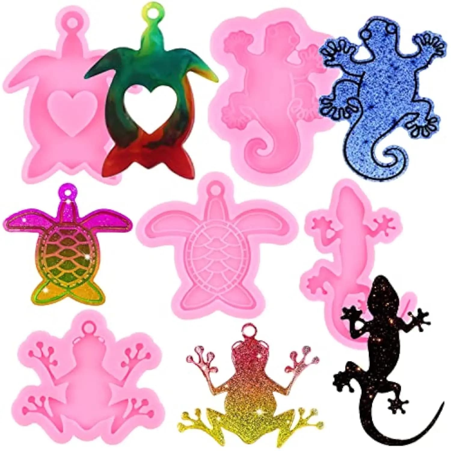 3pc Epoxy Resin Animal Style Silicone Molds Frog Tortoise Gecko Keychain Molds DIY Epoxy Resin Pendant Crafts & Jewelry Making