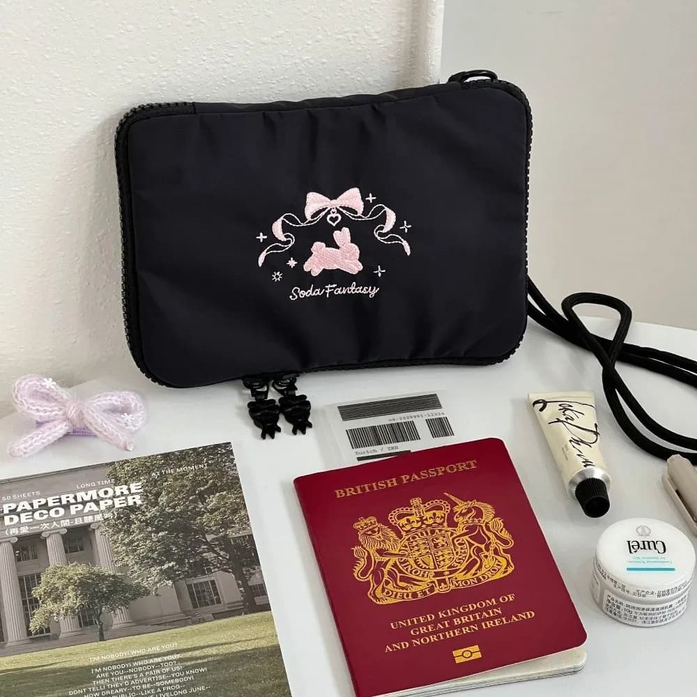 Practical Hanging Travel Neck Pouch Mesh Ballet Rabbit Passport Holder Lightweight Card Organizer Bag Outdoor