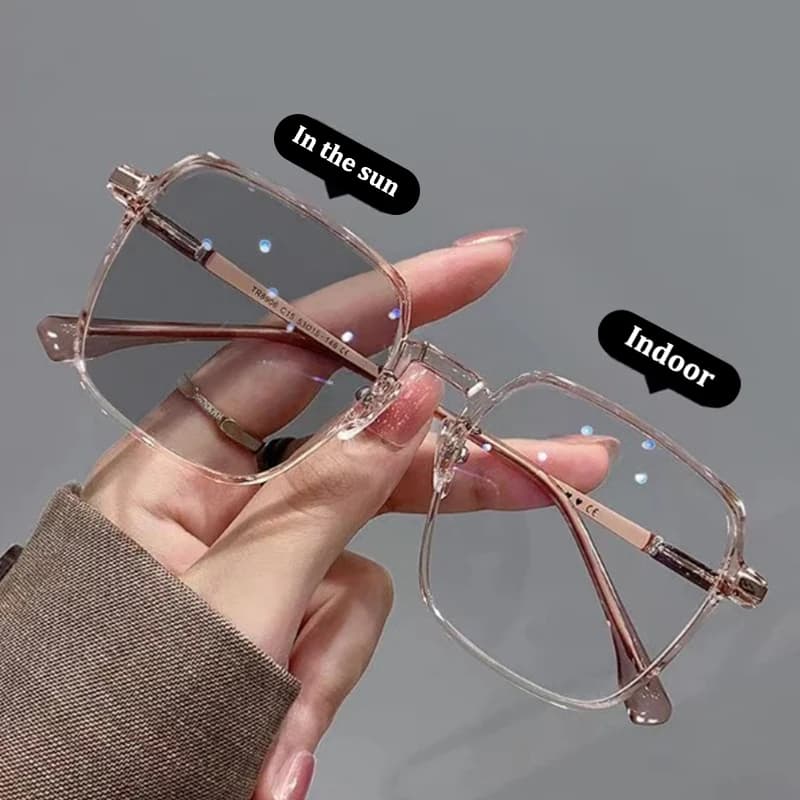 Nuovi occhiali fotocromatici occhiali Anti blu uomo donna occhiali che cambiano colore occhiali da sole Anti UV occhiali quadrati con montatura trasparente