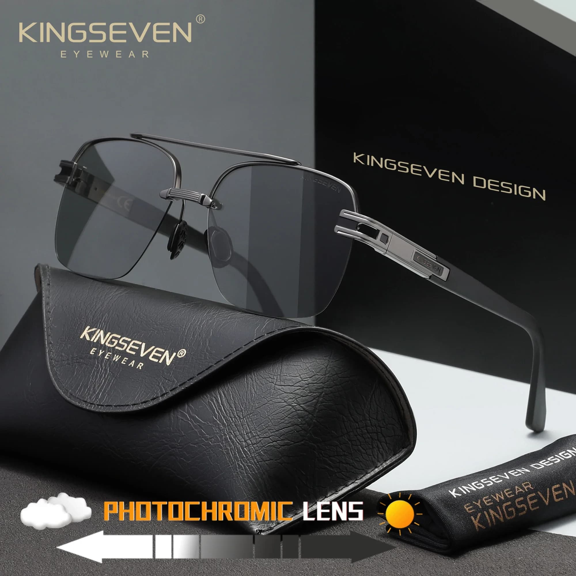 KINGSEVEN Fashion Half Frames Sunglasses Men Polarized UV400 Protective Glasses Women Anti-glare Driving Square Large Eyewear
