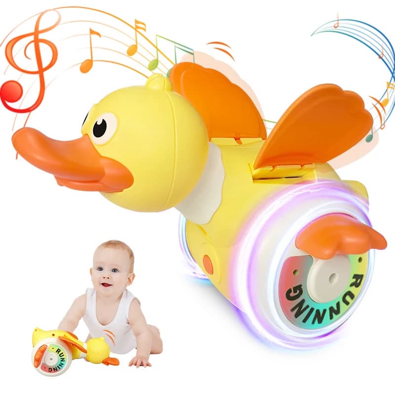 Anatra rotante elettrica per bambini Simulato Foraggiamento Rotazione libera Anatra Suono e luce Musica Tummy Time Giocattoli Giocattoli striscianti Giocattolo educativo