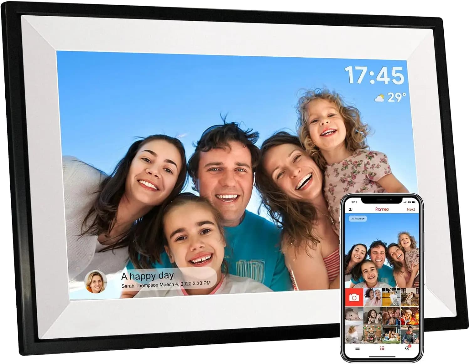 Cornice Digitale WiFi da 10.1 Pollici, 32GB di Memoria, Schermo Touch IPS, Facile Configurazione per Condividere Foto e Video