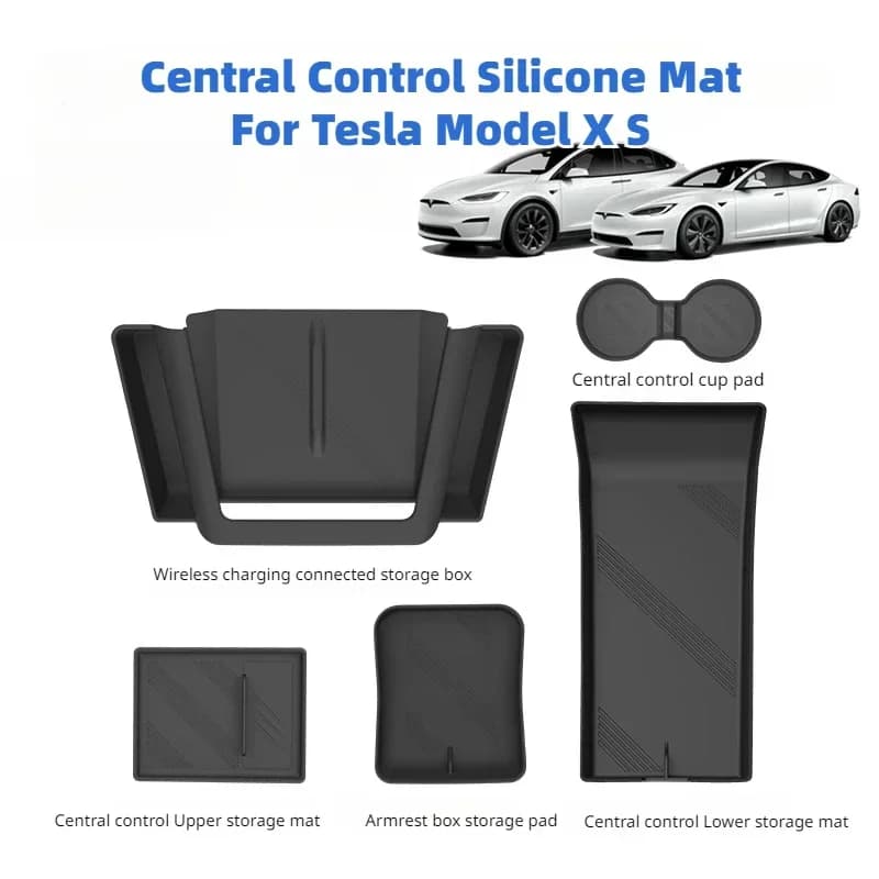 Per Tesla Model X Model S Tappetino in silicone per controllo centrale Carica wireless Bracciolo Box Cuscinetti protettivi per tazze Accessori per riporre auto