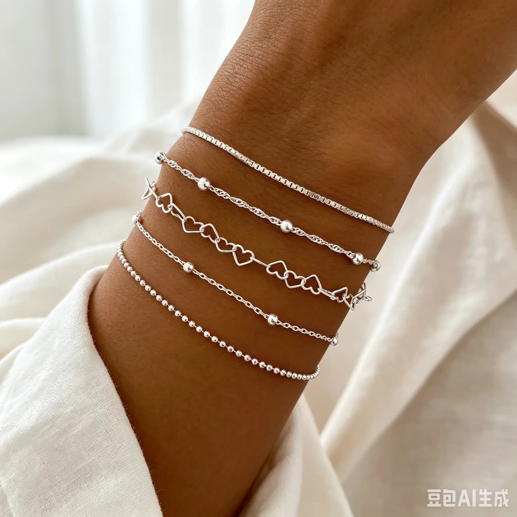 5-Piece Minimalist Punk Gold Bracelet Set With Heart-Shaped Twisted Cuban Chain For Women, Fashionable Jewelry Gifts Wholesale