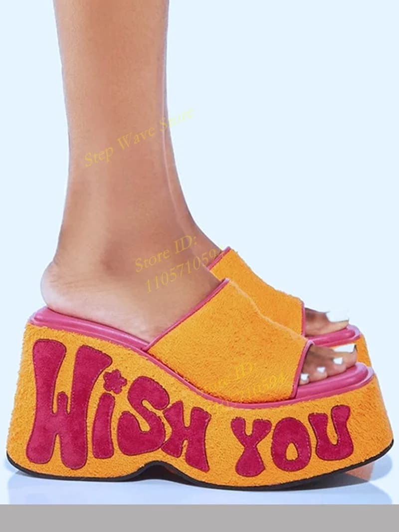Yellow Suede Slip On Slippers Open Toe Thick Sole Runway 2026 Summer Spring Women Dress Shoes Platform New Arrivals