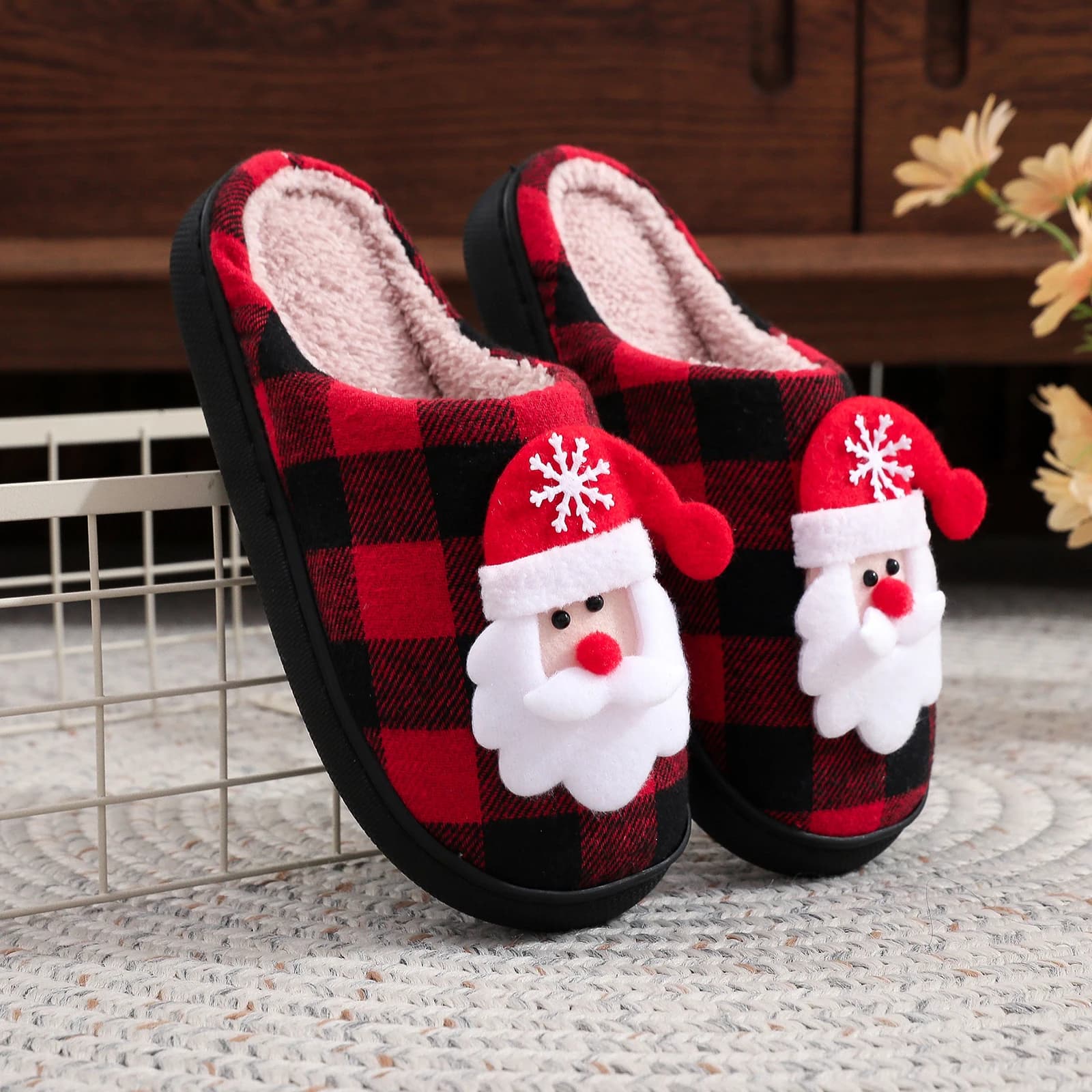 Coppia di Natale Pantofole pelose Antiscivolo Pantofole soffici di Babbo Natale Scarpe da casa per vacanze di Natale unisex per adulti