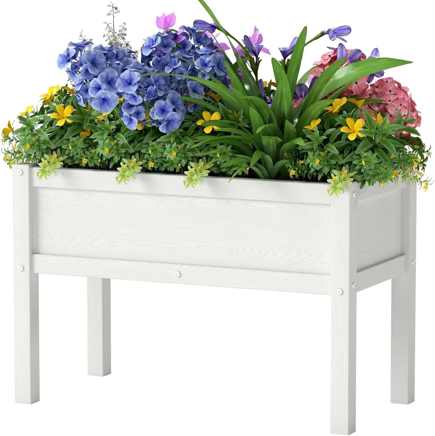 Fioriera Rialzata Bianca con Gambe, Piccolo Vaso da Giardino in HDPE per Semi, Erbe, Fiori e Verdure, per Esterni, Resistente alle Intemperie