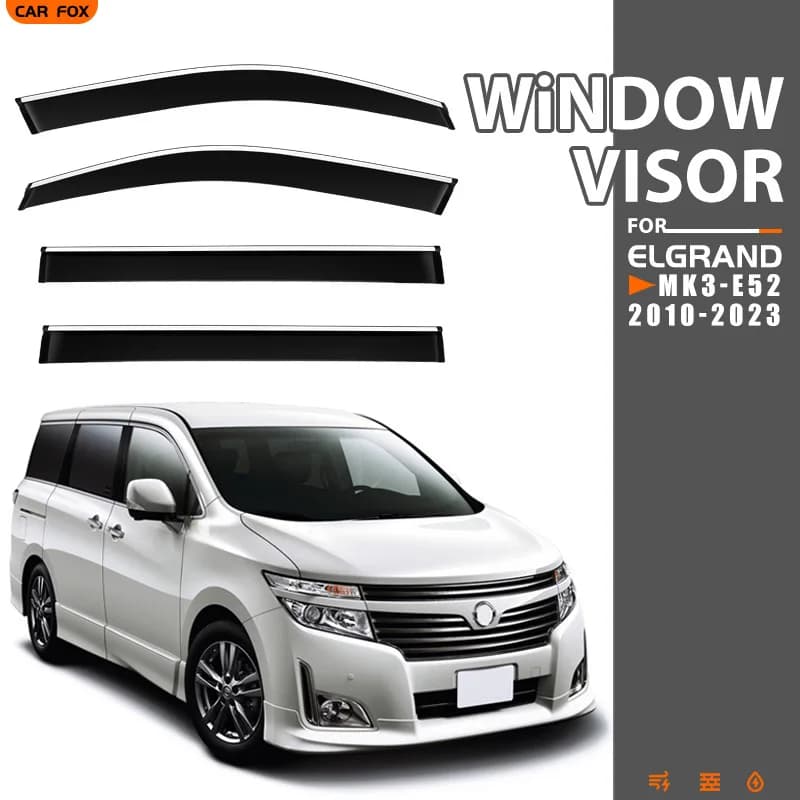 Per Nissan Elgrand 2010-2023: Deflettori Parasole per Finestrini Auto, Protezioni Antipioggia e Antivento per Finestrini Laterali, Accessori Auto