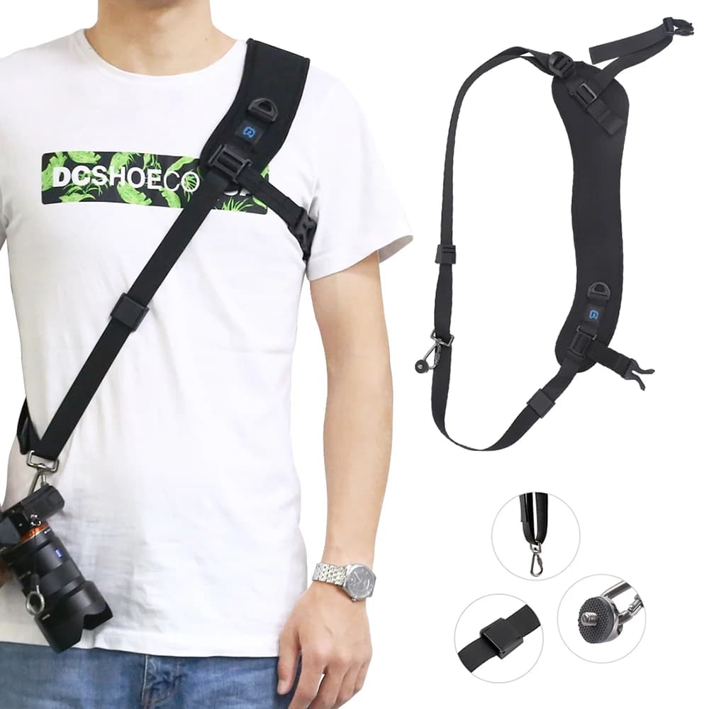 Tracolla per Fotocamera a Sgancio Rapido con Cinghia Antiscivolo e Imbottitura Morbida, Tracolla Veloce con Gancio in Metallo per SLR/C