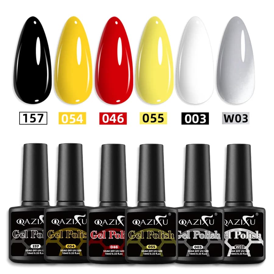 QAZIXU Set di Smalti Gel per Unghie 1/6 Pezzi Colori Squadra, Semipermanente UV LED Soak Off, Colori Nero Giallo Rosso per Nail Art Fai da Te a Tema Calcio