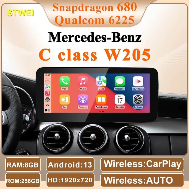 STWEI Nuovo Qualcomm6225 Snapdragon680 Andorid13 Lettori multiemedia per auto per Mercedes Benz Classe C W205 GLC S205 CarPlay AUTO GPS